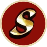 A stylized golden letter "S" on a red circular background.