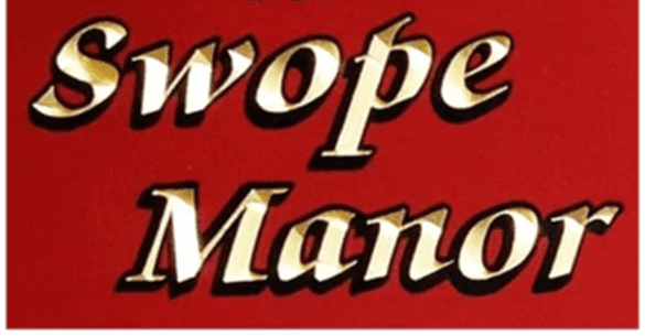 Sign reading "Swope Manor" in bold, stylized lettering on a red background.